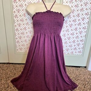JFW Smocked Halter Knit Dress - Plum Woman's Size Large Mini